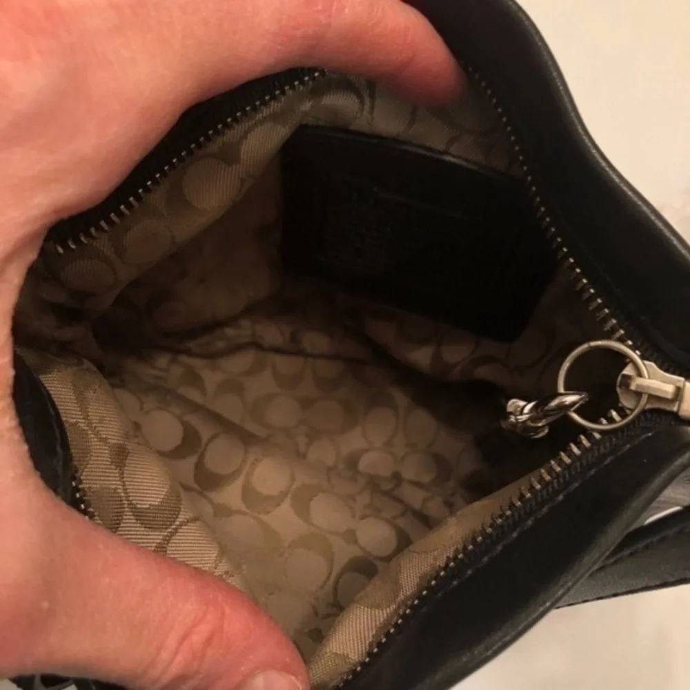 Coach black leather mini tote bag